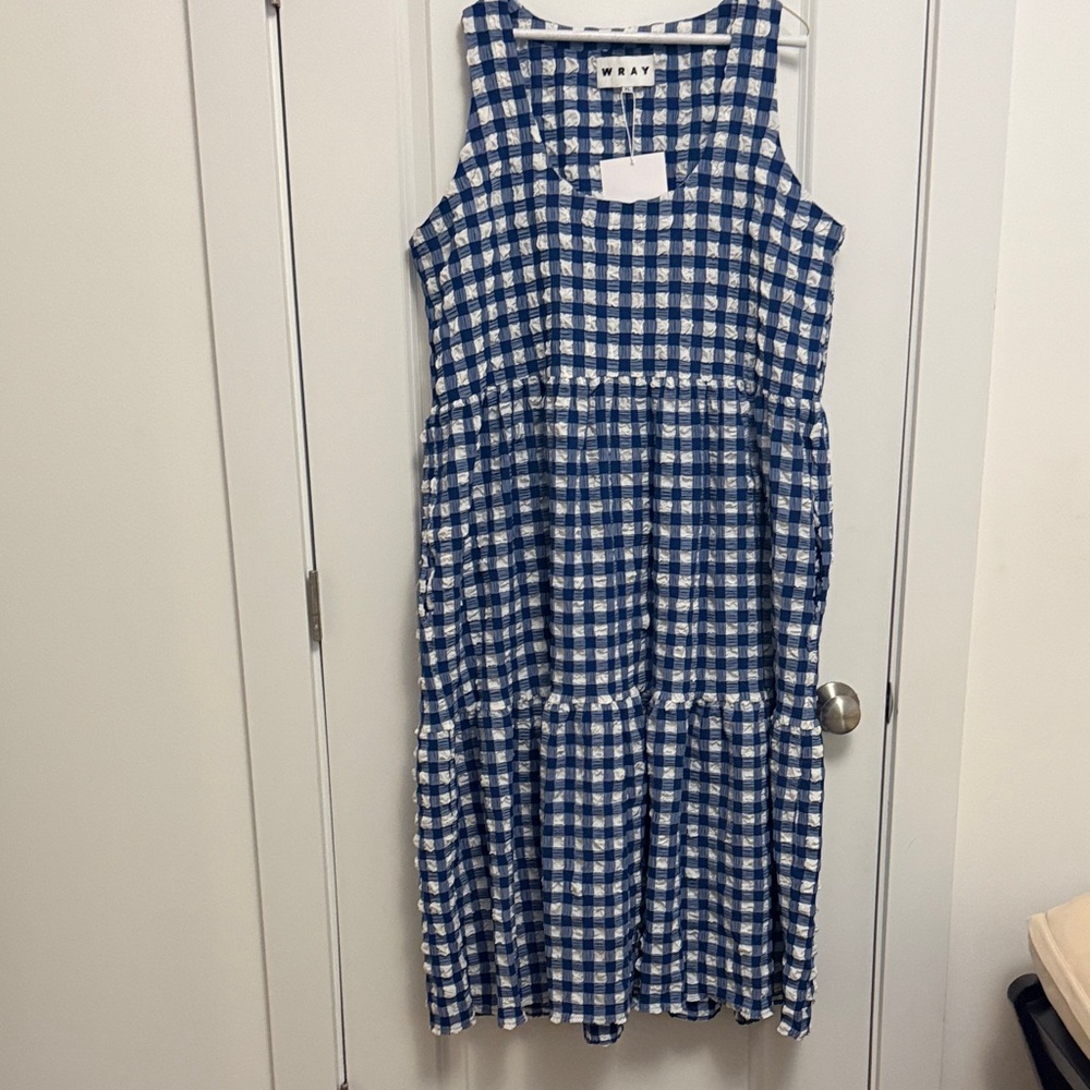 WRAY NWT Blue Checkered Sleeveless Midi Dress